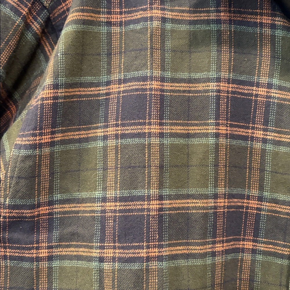 Eddie Bauer Olive Green and Navy Plaid Flannel Button-Down Shirt Sz XXL - Picture 5 of 7